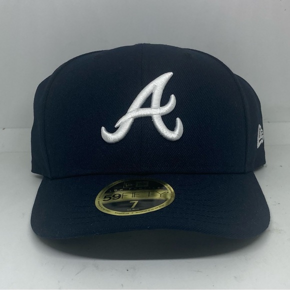Atlanta Braves New Era Low Profile 59FIFTY Fitted Hat Navy Size 7 - Picture 1 of 9
